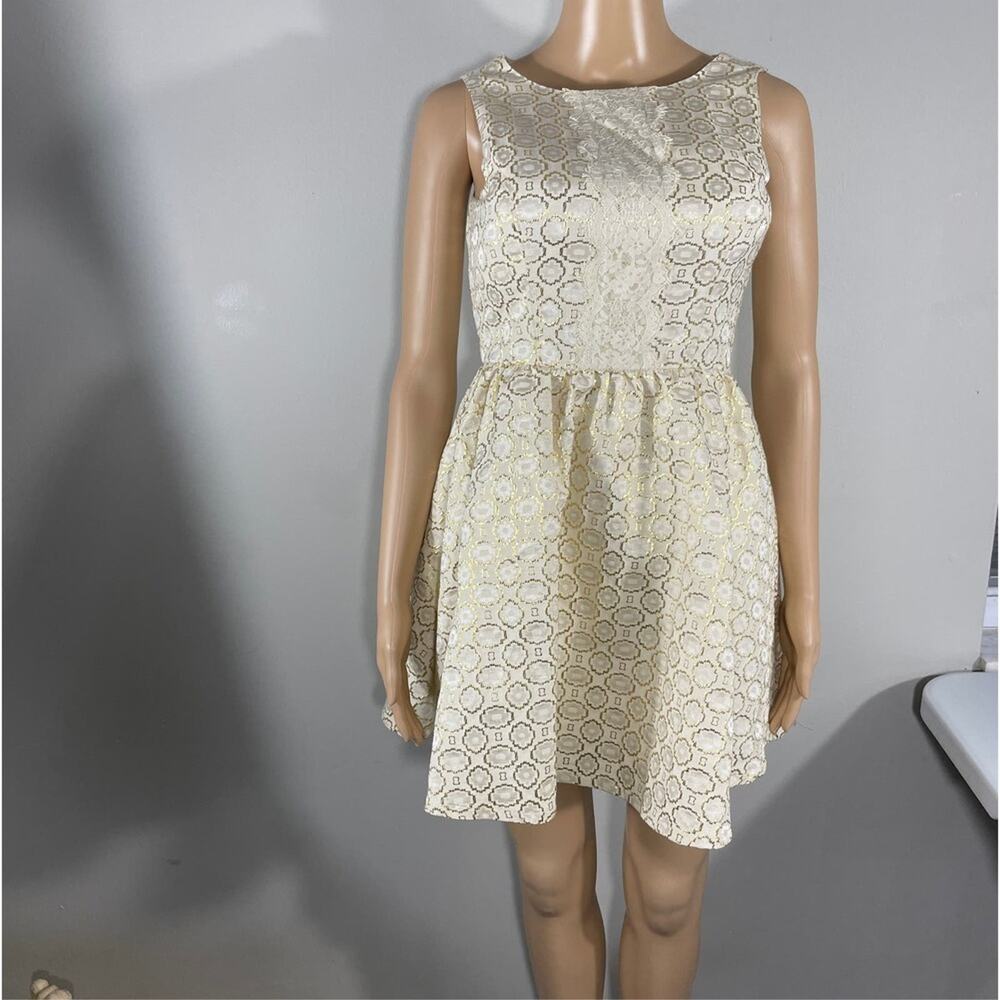 Xhilaration Sleeveless Fit & Flare Mini Dress Women Size XS Beige Gold G…
